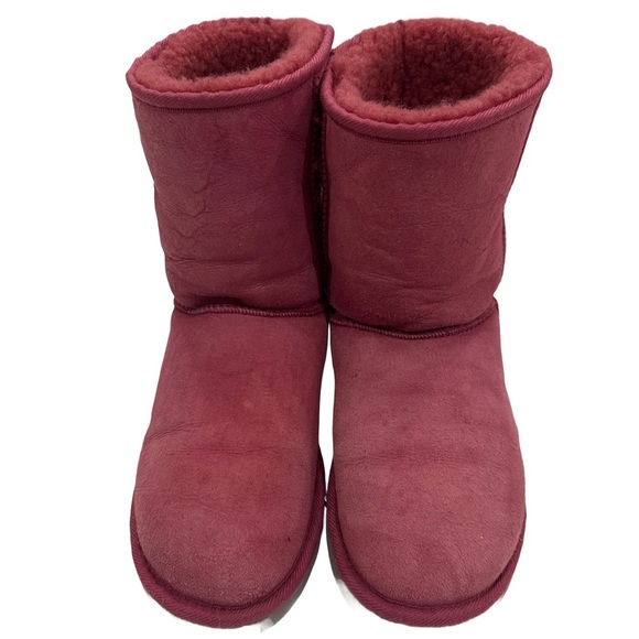 UGG Classic Short Boots 8 Pink Sheepskin Suede Slip-On Warm Winter Booties - Picture 9 of 13